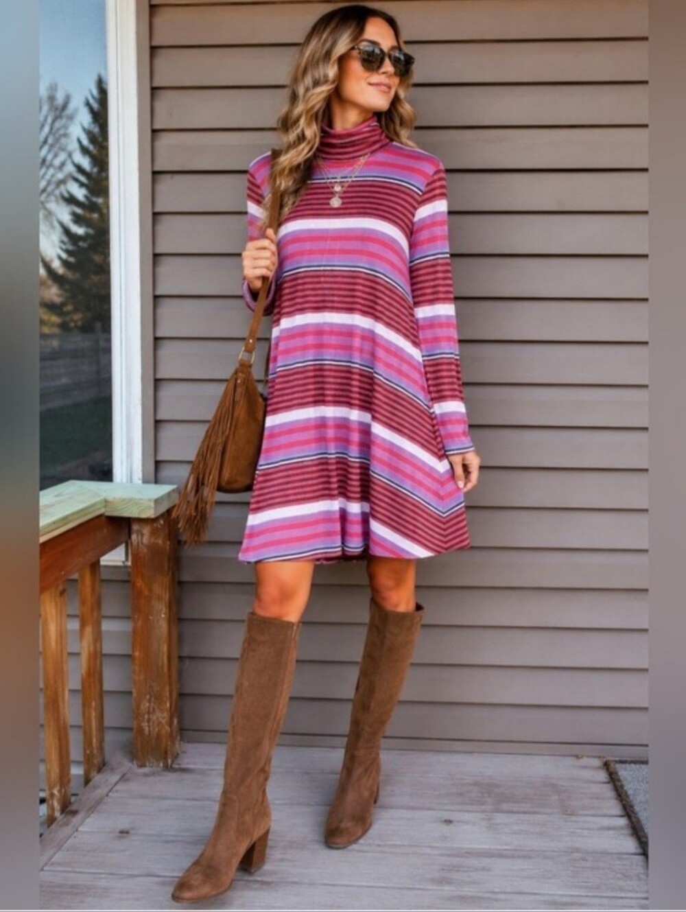 Anthropologie Maeve Turtleneck Stripe Swing Dress Size Medium